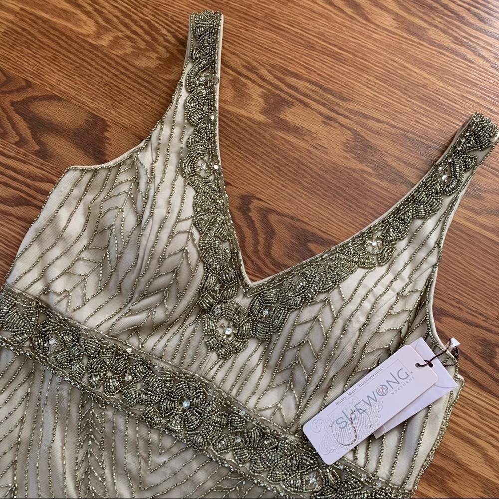SUE WONG 14 Champagne Beaded Formal Bridal cocktail Evening dress - Picture 17 of 17